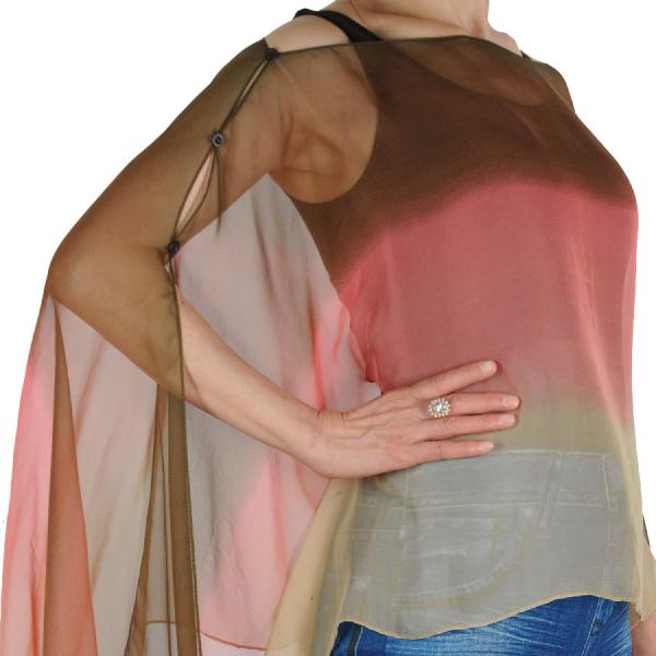 wholesale 1799 - Silky Six Button Poncho/Cape FZS-106BCT - Color Coordinated Buttons<br>Brown-Coral-Tan (Tri-Color) - 