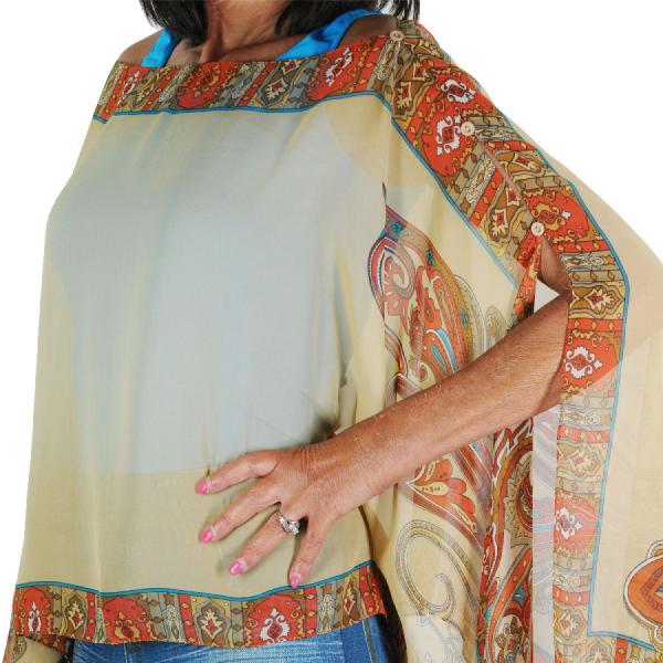 1799 - Silky Six Button Poncho/Cape 184BE - Color Coordinated Buttons<br> Beige (Paisley Serpentine) - 