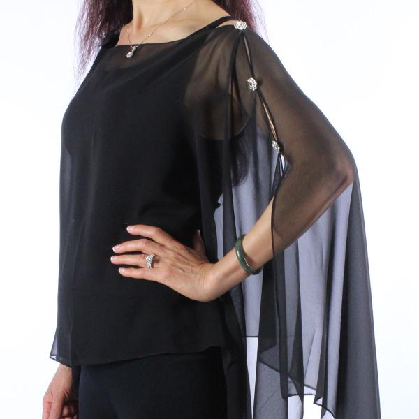 wholesale 1799 - Silky Six Button Poncho/Cape SBK - Crystal Buttons<br> Solid Black  - 