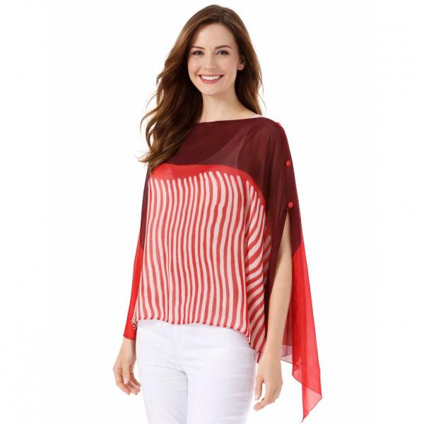 wholesale 1799/T - Silky Six Button Ponchos N/1139 <br>
Red Mix<br> 
Color Coordinated Buttons - 