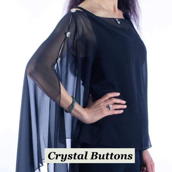 1799 - Silky Six Button Poncho/Cape Crystal Buttons Solid Navy  - 