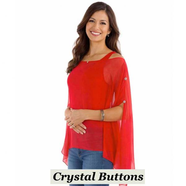 wholesale 1799/T - Silky Six Button Ponchos Solid Red<br>
Crystal Buttons - 