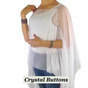 1799 - Silky Six Button Poncho/Cape Crystal Buttons Solid White  - 