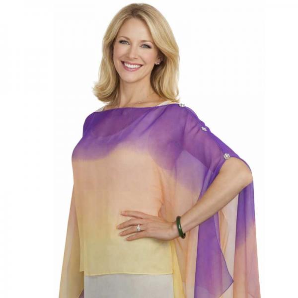 wholesale 1799/T - Silky Six Button Ponchos 106/PPG<br>
Tri-Color Purple-Peach-Gold<br>
Crystal Buttons  - 