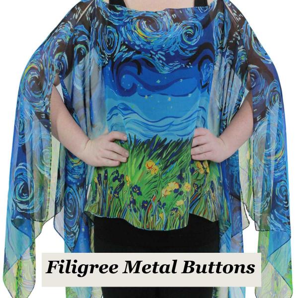 1799 - Silky Six Button Poncho/Cape 717- Filigree Metal Buttons<br>Blue (Starry Night) - 
