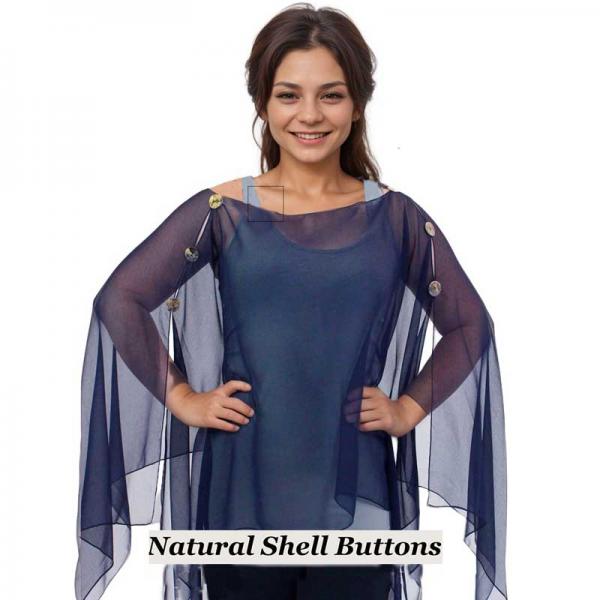 Wholesale 1799/T - Silky Six Button Ponchos Solid Navy<br> 
Shell Buttons  - 