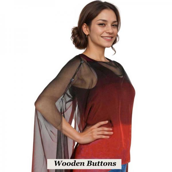 Wholesale 1799/T - Silky Six Button Ponchos 106BMR Wooden Buttons<br>Black-Maroon-Red (Tri-Color) - 