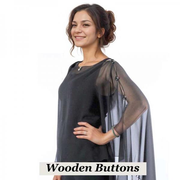 wholesale 1799/T - Silky Six Button Ponchos Solid Black<br>
Wooden Buttons - 
