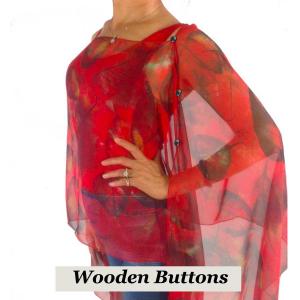 Wholesale 1799 - Silky Six Button Poncho/Cape 129RD - Wooden Buttons<br> Red (Leaves) - 