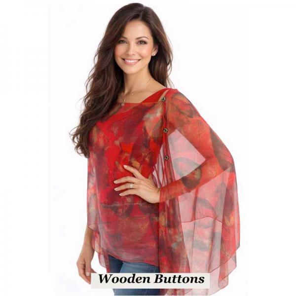 wholesale 1799/T - Silky Six Button Ponchos 129/RD<br>
Red Leaves<br>
Wooden Buttons - 