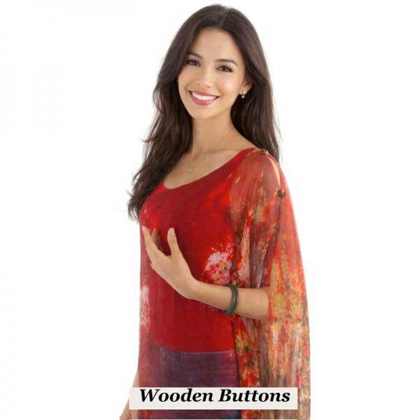 wholesale 1799/T - Silky Six Button Ponchos 128/RD <br> 
Red (Trees)<br>
Wooden Buttons - 
