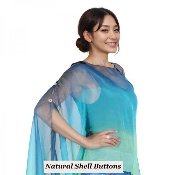 Wholesale 1799/T - Silky Six Button Ponchos 106/NBS<br>
Tri-Color Navy-Blue-Seafoam<br>
Shell Buttons - 