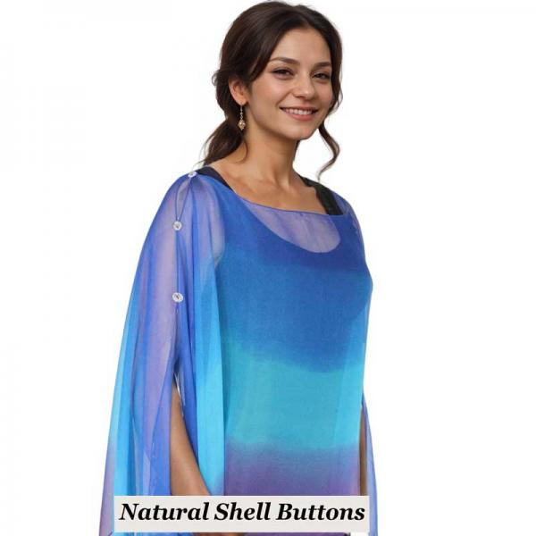 Wholesale 1799/T - Silky Six Button Ponchos 106/RTP<br>
Tri-Color Royal-Turquoise-Purple<br> Shell Buttons - 