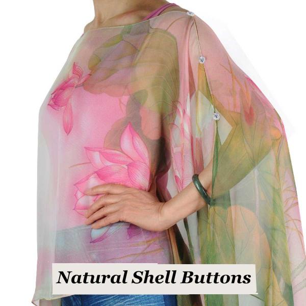 1799 - Silky Six Button Poncho/Cape 130PG Shell Buttons<br>Pink-Green Lotus  - 