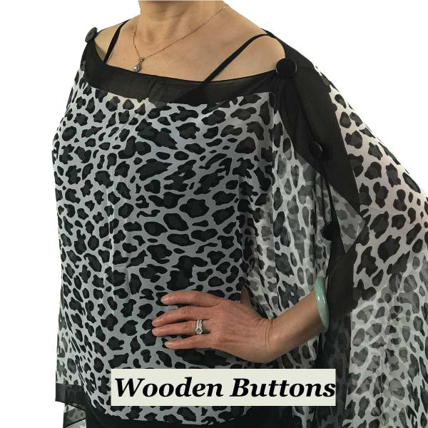 wholesale 1799 - Silky Six Button Poncho/Cape 104BW - Wooden Buttons<br>Black-White Cheetah - 
