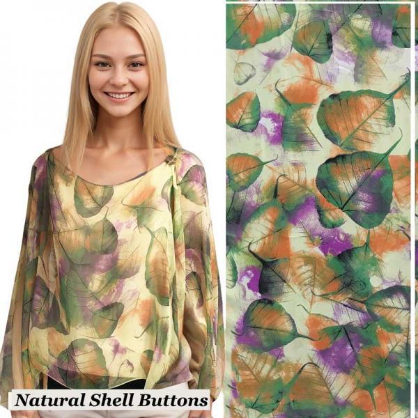 Wholesale 1799/T - Silky Six Button Ponchos 129/GN<br>
Green Leaves<br>
Shell Buttons - 