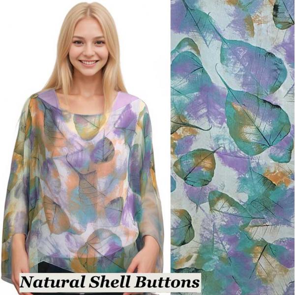 Wholesale 1799/T - Silky Six Button Ponchos 129/TE<br>Teal Leaves<br>
Shell Buttons - 