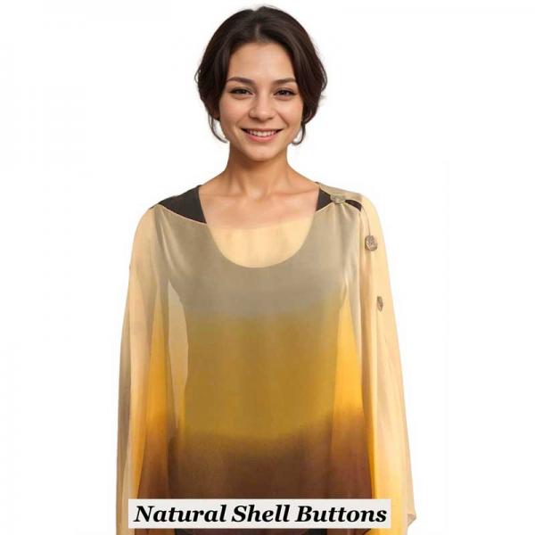 Wholesale 1799/T - Silky Six Button Ponchos 106/BBO<br>
Tri-Color Brown-Beige-Orange<br>
Shell Buttons - 