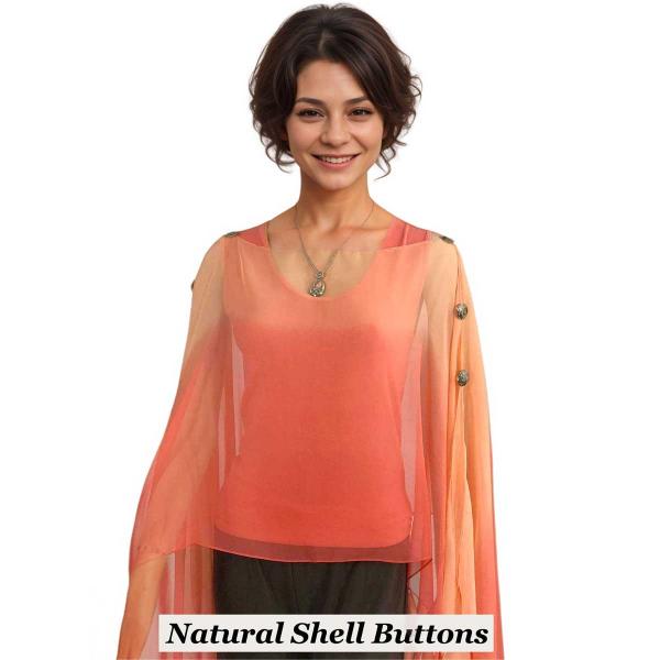 Wholesale 1799/T - Silky Six Button Ponchos 106/CO<br>
Tri-Color Corals<br>
Shell Buttons  - 
