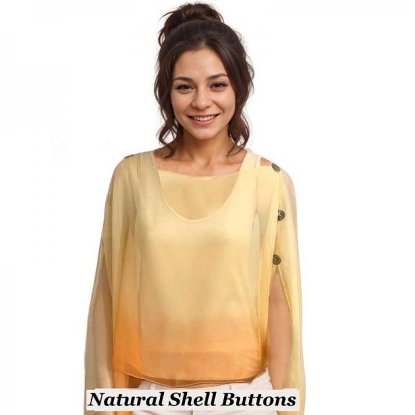 Wholesale 1799/T - Silky Six Button Ponchos 106/OR<br>
Tri-Color Beige-Peach-Orange<br>
Shell Buttons - 