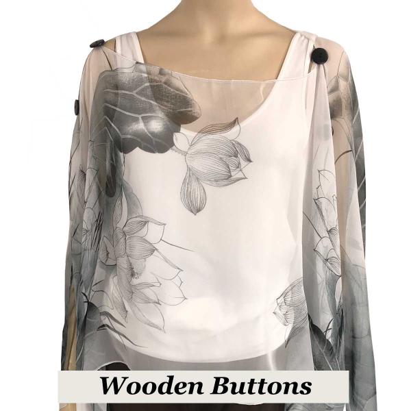 Wholesale 1799/T - Silky Six Button Ponchos 130GW6 Wooden Buttons MB<br>Grey-White Lotus - 