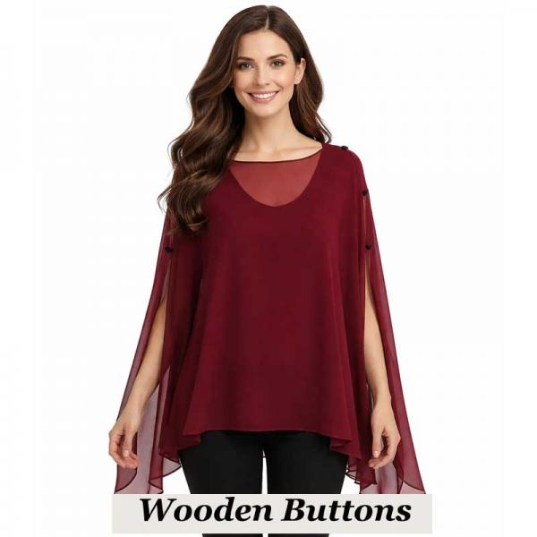 wholesale 1799/T - Silky Six Button Ponchos Solid Burgundy<br>
Wooden Buttons - 