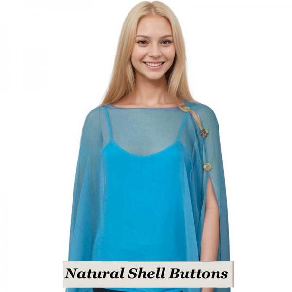 Wholesale 1799/T - Silky Six Button Ponchos Solid Turquoise<br>
Shell Buttons - 