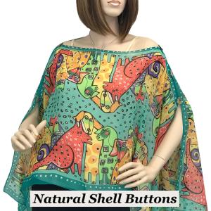 1799 - Silky Six Button Poncho/Cape Natural Shell Buttons #720 Teal (Cats and Dogs) - 