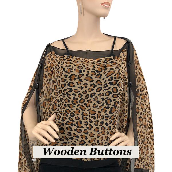 wholesale 1799 - Silky Six Button Poncho/Cape 104BK Wooden Buttons<br> Cheetah Black Border  - 