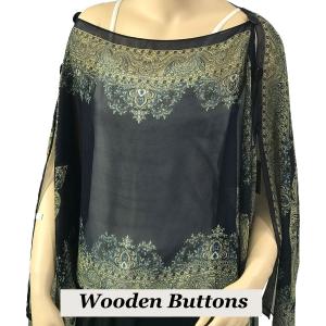 1799 - Silky Six Button Poncho/Cape 107MD - Wooden Buttons<br> Midnight (Paisley Border) - 