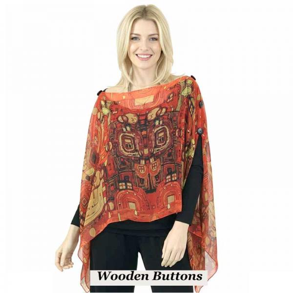wholesale 1799/T - Silky Six Button Ponchos 111/RD <br> Red (Abstract)<br>
Wooden Buttons - 