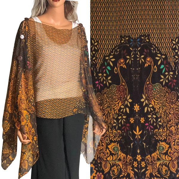 wholesale 1799 - Silky Six Button Poncho/Cape 506BR Wooden Buttons<br>Abstract Peacock Brown*** - 