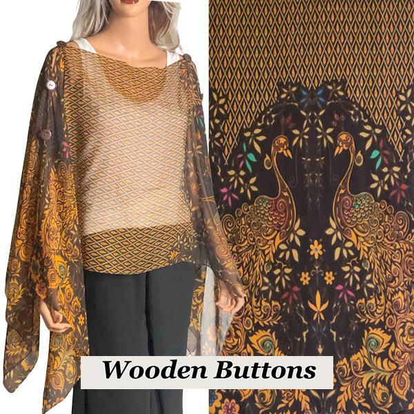 1799 - Silky Six Button Poncho/Cape 506BR - Wooden Buttons<br>Abstract Peacock Brown*** - 