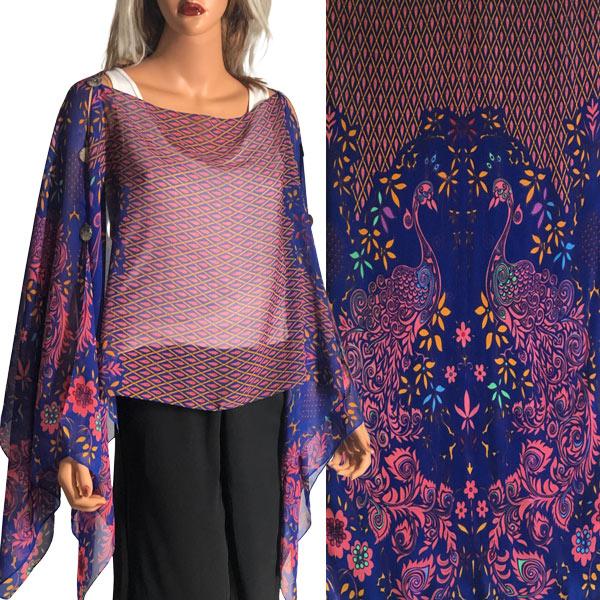 1799 - Silky Six Button Poncho/Cape 506RO Shell Buttons<br>Abstract Peacock Royal - 