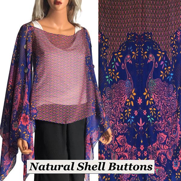 1799 - Silky Six Button Poncho/Cape 506RO - Shell Buttons<br>Abstract Peacock Royal - 