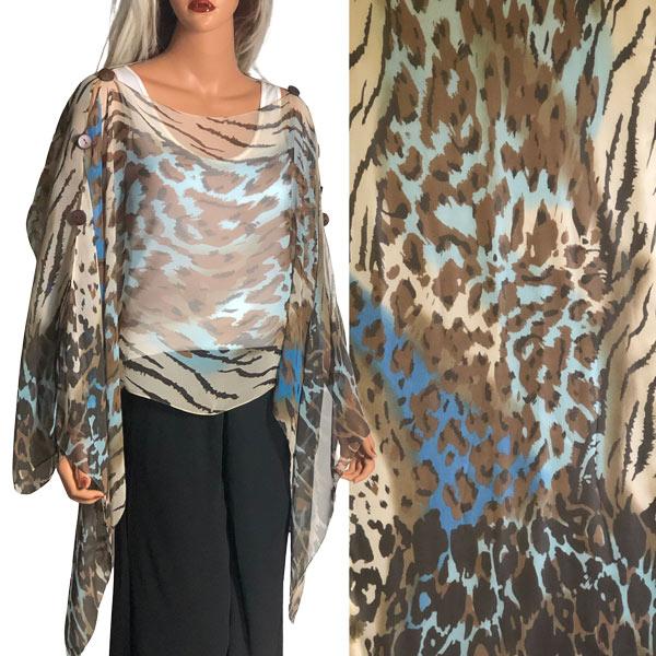 1799 - Silky Six Button Poncho/Cape 701BR Wooden Buttons<br> Animal Print Brown-Blue - 