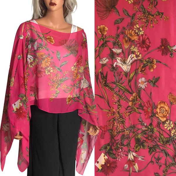 wholesale 1799 - Silky Six Button Poncho/Cape FLMG Shell Buttons<br>Floral Magenta - 