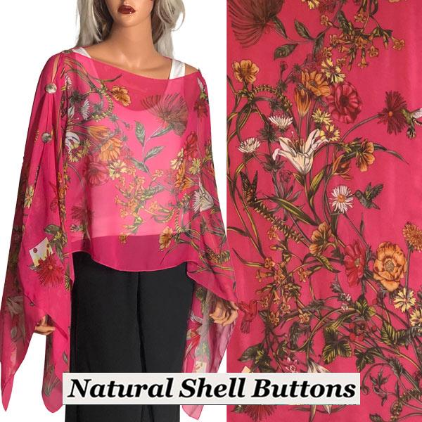 wholesale 1799 - Silky Six Button Poncho/Cape FLMG - Shell Buttons<br>Floral Magenta - 