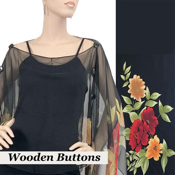 wholesale 1799 - Silky Six Button Poncho/Cape FL201 Wooden Buttons<br> Flower 2 Print - 