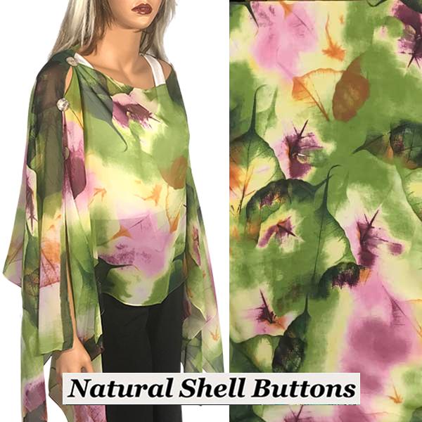 wholesale 1799 - Silky Six Button Poncho/Cape A006 - Shell Buttons<br>
Pink/Green Leaves
 - 