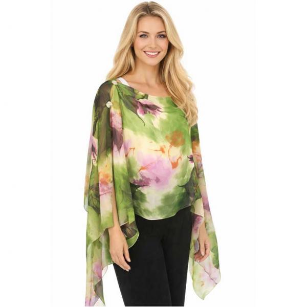 wholesale 1799/T - Silky Six Button Ponchos A006<br>
Green/Pink Leaves<br>
Shell Buttons
 - 
