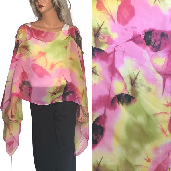 wholesale 1799 - Silky Six Button Poncho/Cape A041 - Pink Multi<br>
Leaves in Pink Multi <BR>Six Shell Buttons  - 