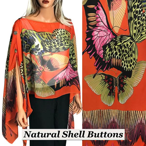 wholesale 1799 - Silky Six Button Poncho/Cape 714OR - Shell Buttons<br>
Orange Big Butterfly  - 