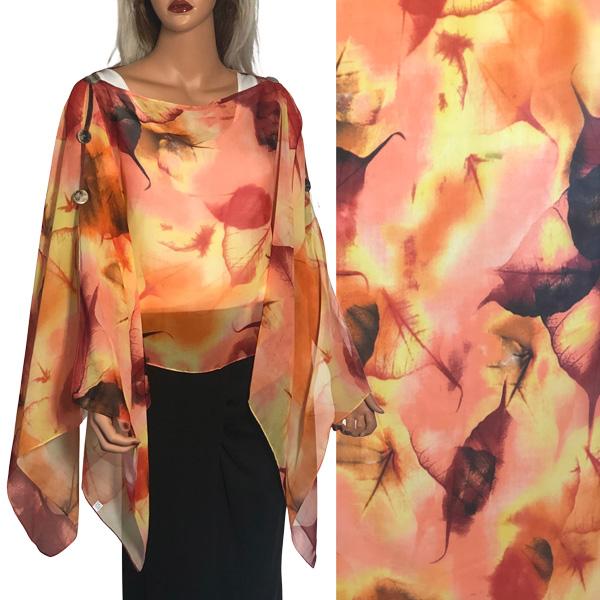 wholesale 1799 - Silky Six Button Poncho/Cape A040 - Coral Leaves<br>
Leaves in Coral Multi <BR>Six Shell Buttons  - 