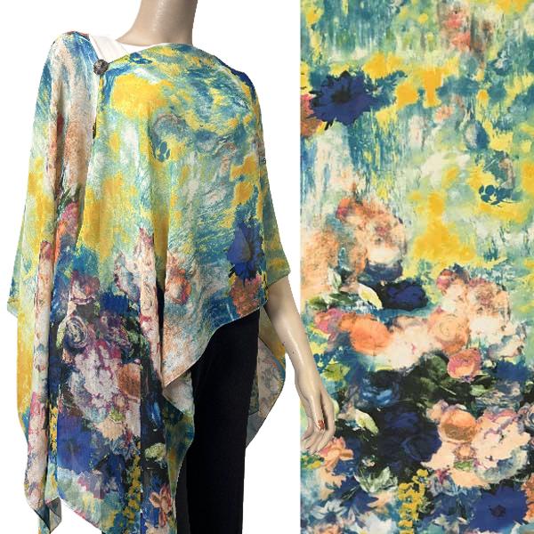 Wholesale 1799 - Silky Six Button Poncho/Cape A025 - Shell Buttons<br>
Multi Floral - 