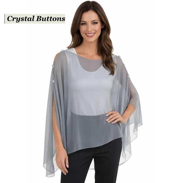 wholesale 1799/T - Silky Six Button Ponchos Solid Grey<br>
Crystal Buttons - 