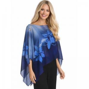 1799/T - Silky Six Button Ponchos A034<br>
Blue Floral<br>
Shell Buttons  - 