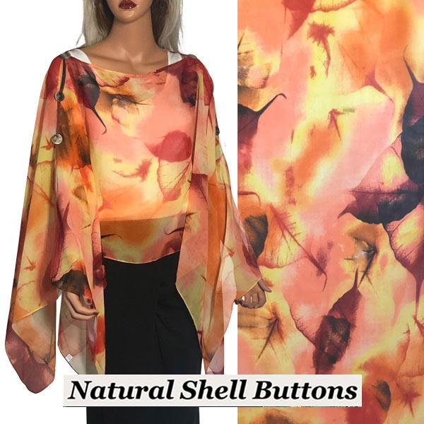 1799 - Silky Six Button Poncho/Cape A040 - Shell Buttons<br>
Coral Multi Leaves - 