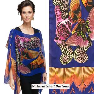Wholesale 1799 - Silky Six Button Poncho/Cape 714RO - Shell Buttons<br> Royal Blue (Big Butterfly) - 