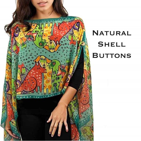wholesale 1799 - Silky Six Button Poncho/Cape 720 - Shell Buttons<br>
Teal (Cats and Dogs) - 